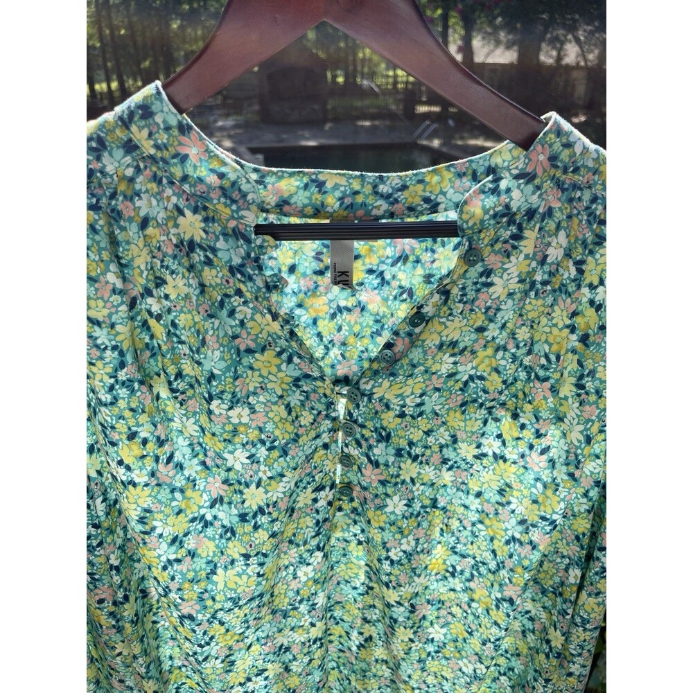 Kut from the Kloth Top LS Ditsy Botanical Print Boho Peasant Tunic 1X